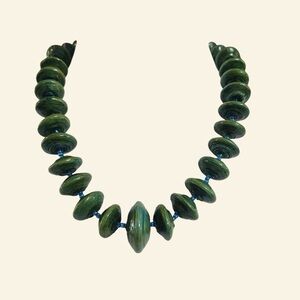 Handmade Paper Bead Necklace | Bold XL Green Disc Beads | Eco Artisan Style
